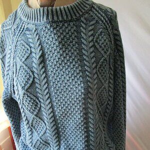 Vintage LL Bean Heavyweight Cotton Faded Denim Blue Cable Knit Women's Sweater